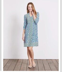 Boden Mollie Dress Dot Print Blue, White and Green Quarter Length Sleeve